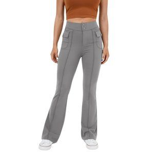 Halara Women's High Waisted Button Flare Casual Cargo Pants Gray Medium NWT
